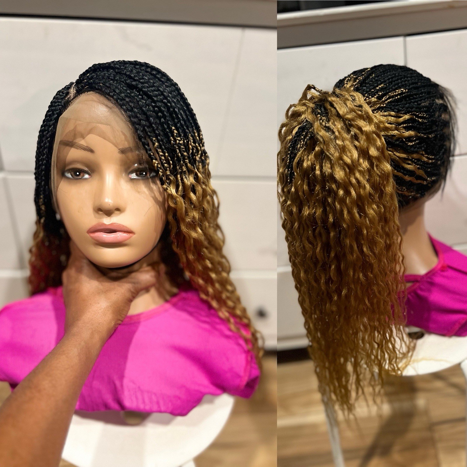 Braided Wavy Wig .. Full Lace Wig.color Is Gold & Black.The Length Is 24 Inches