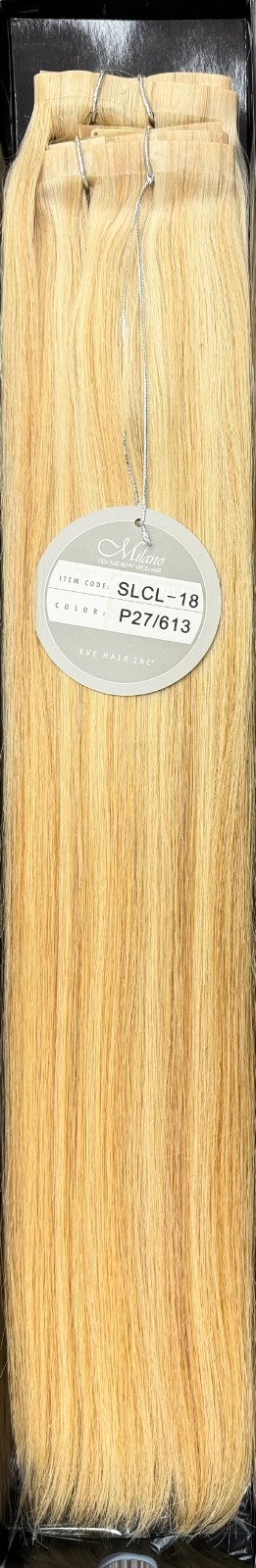 Eve Milano Remy Virgin Human Hair 18″ Seamless Clip-In Extensions 8pcs #27/613