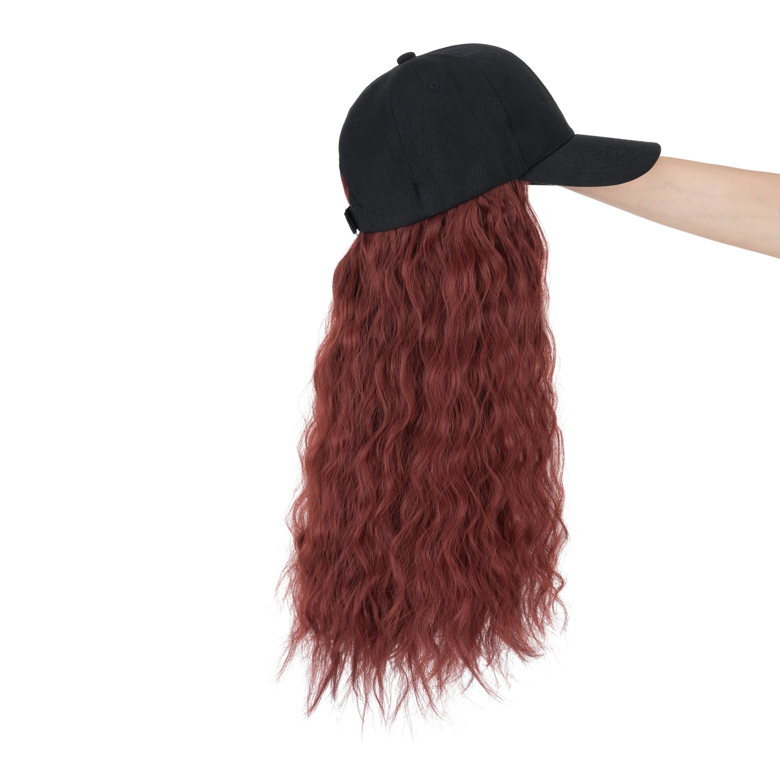 Instant Style Long Curly Cap Wig Adjustable Baseball Hat with Attached Hair