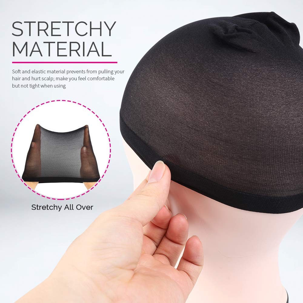 FANDAMEI Wig Cap, Nylon Caps, 4 Pieces 2 Count (Pack of 2), Black