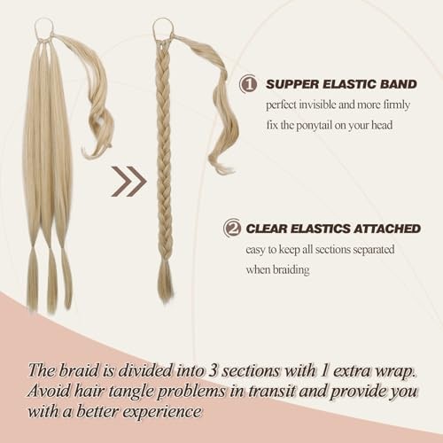 26 Inch Long Braided Ponytail Extension – 26 Inch (Pack of 1) Blonde Mixed