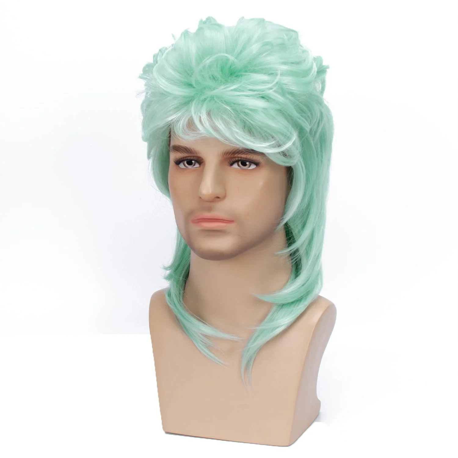 Mullet Wig Light Green 80s Men Wig,Punk Rocker Hair Party Daily Halloween Costum
