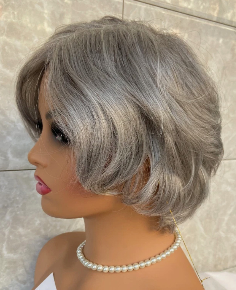 Salt and Pepper Gray Mix Wavy Hairstyle Synthetic Hair Wigs Women Soft