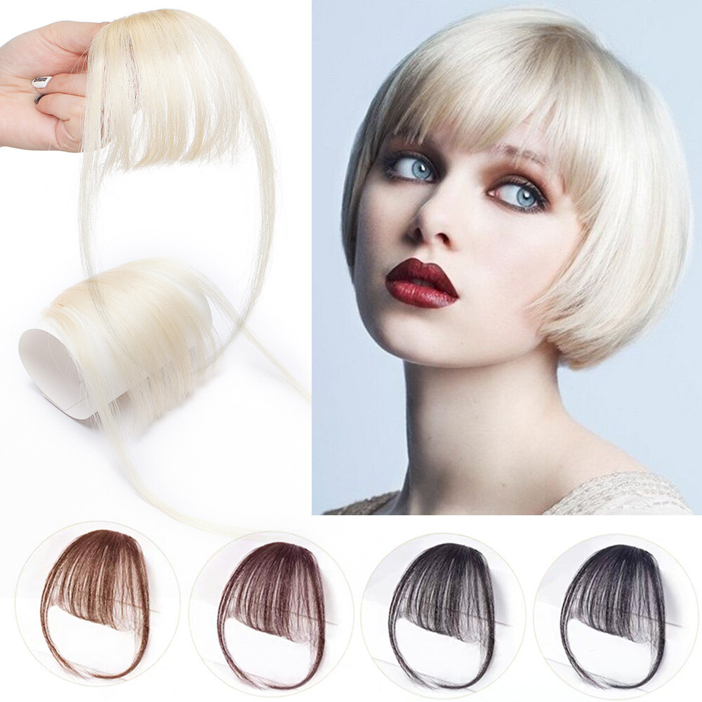BB Clip In Human Hair Bangs Extensions Thin Fringe Good Shaper Light Blonde US