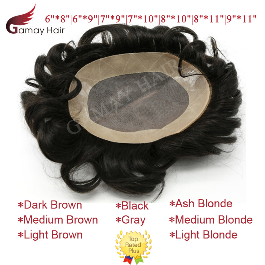 Mens Toupee Hairpiece Fine Mono Hair System Replacement Poly Skin Around Men Wig