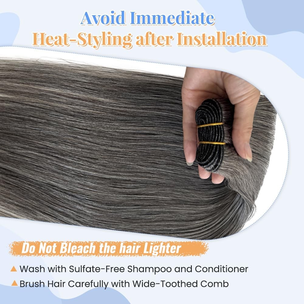 Smartinnov Salt And Pepper Gray Human Hair Sew In Hair Extensions For Women 22
