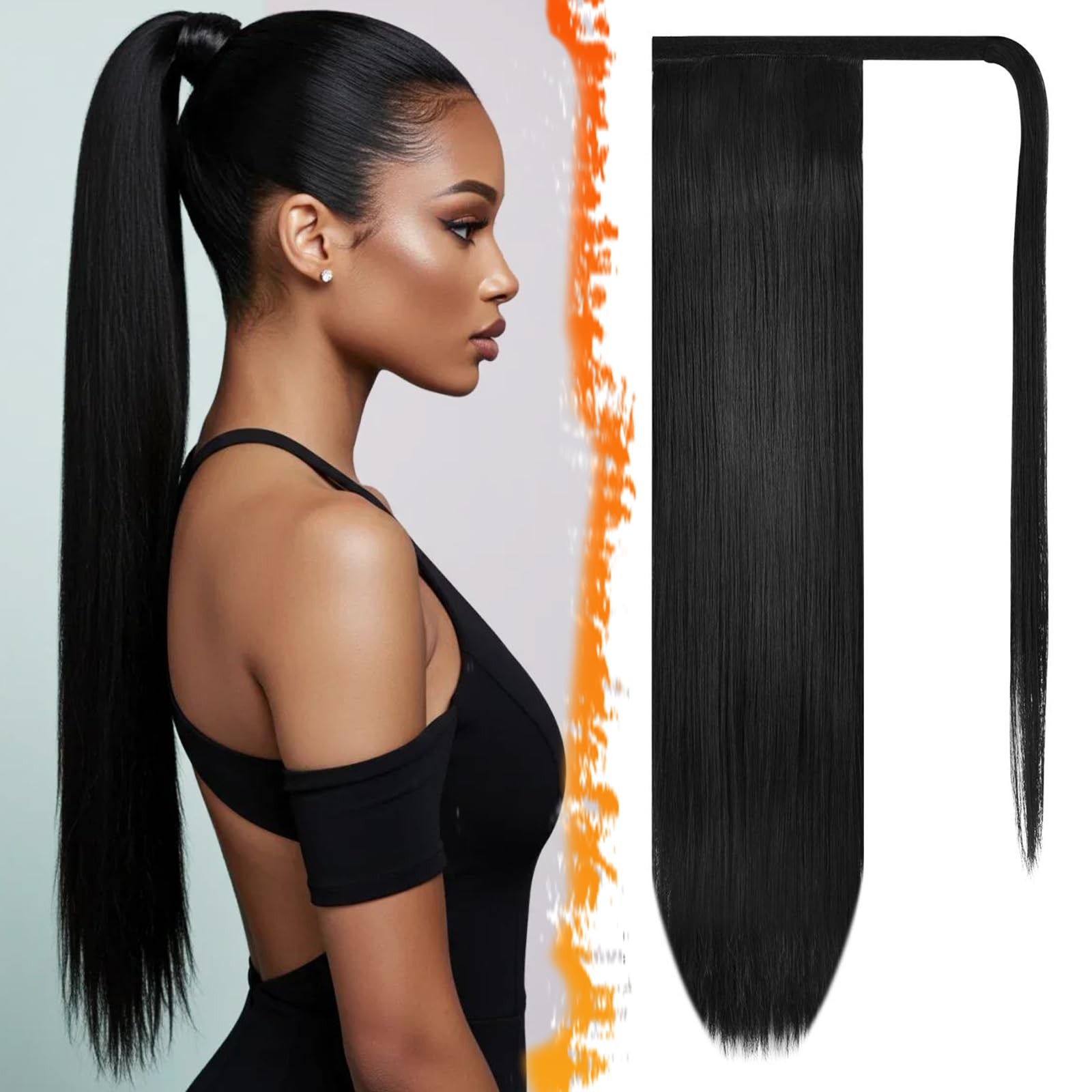BARSDAR Natural Black Straight Ponytail 26 Inch (Pack of 1),
