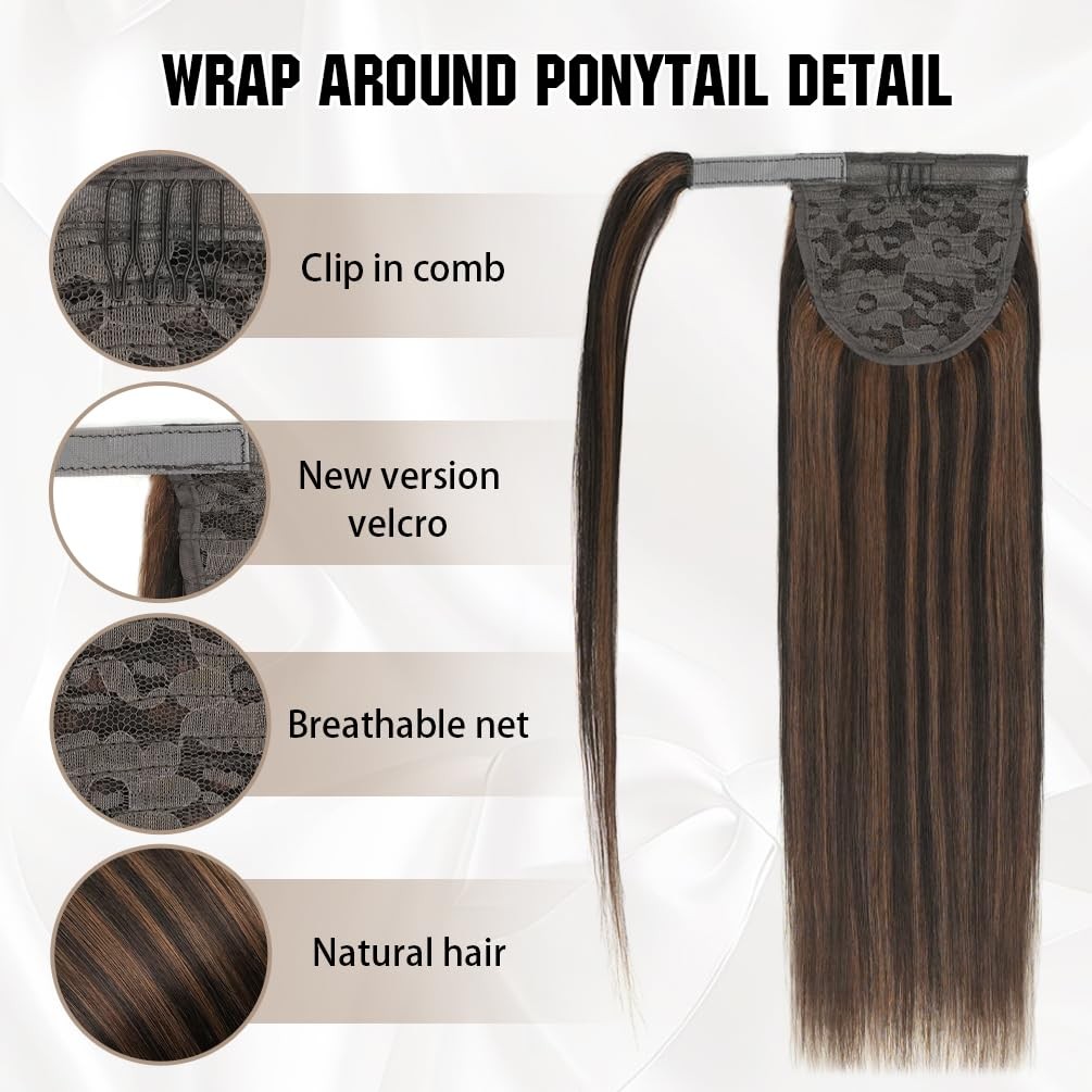 Amygirl Ponytail Extension Human Hair 14 Inch Dark Brown To Chestnut Brown