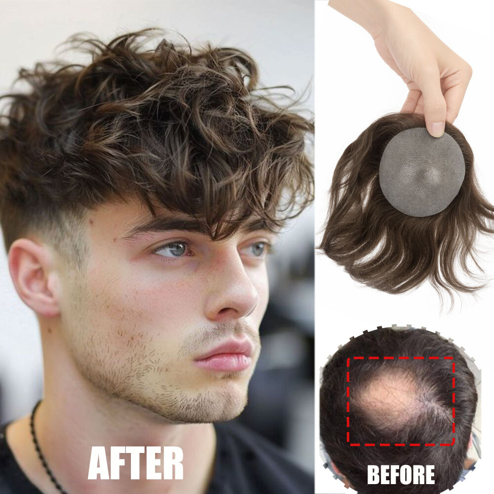 8*8cm Thin PU Cover Up 100% Human Hair Bald Spot Hair Patch Toupee for Men US