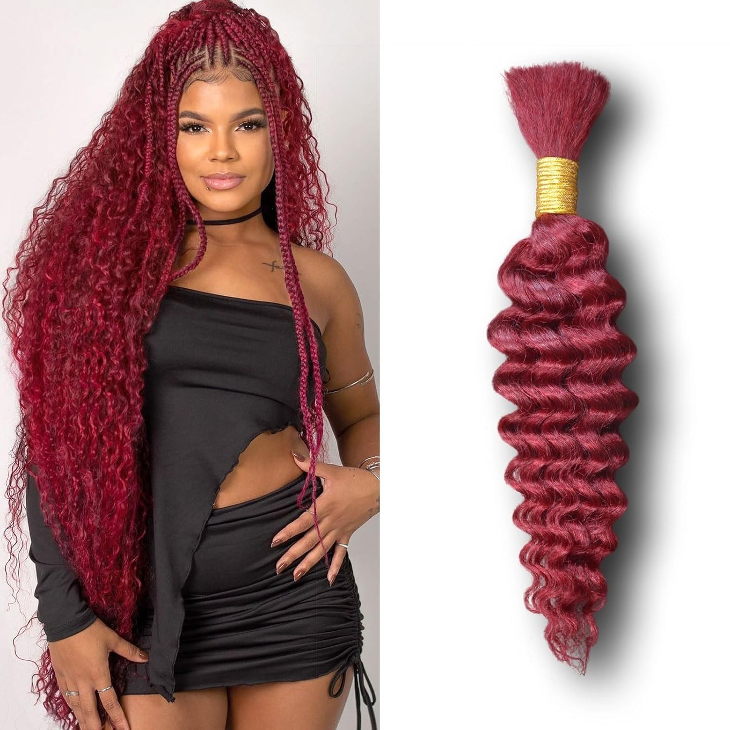 100% Unprocessed 16” 50g Burgundy Deep Wave Hair – Perfect for Braiding Styles