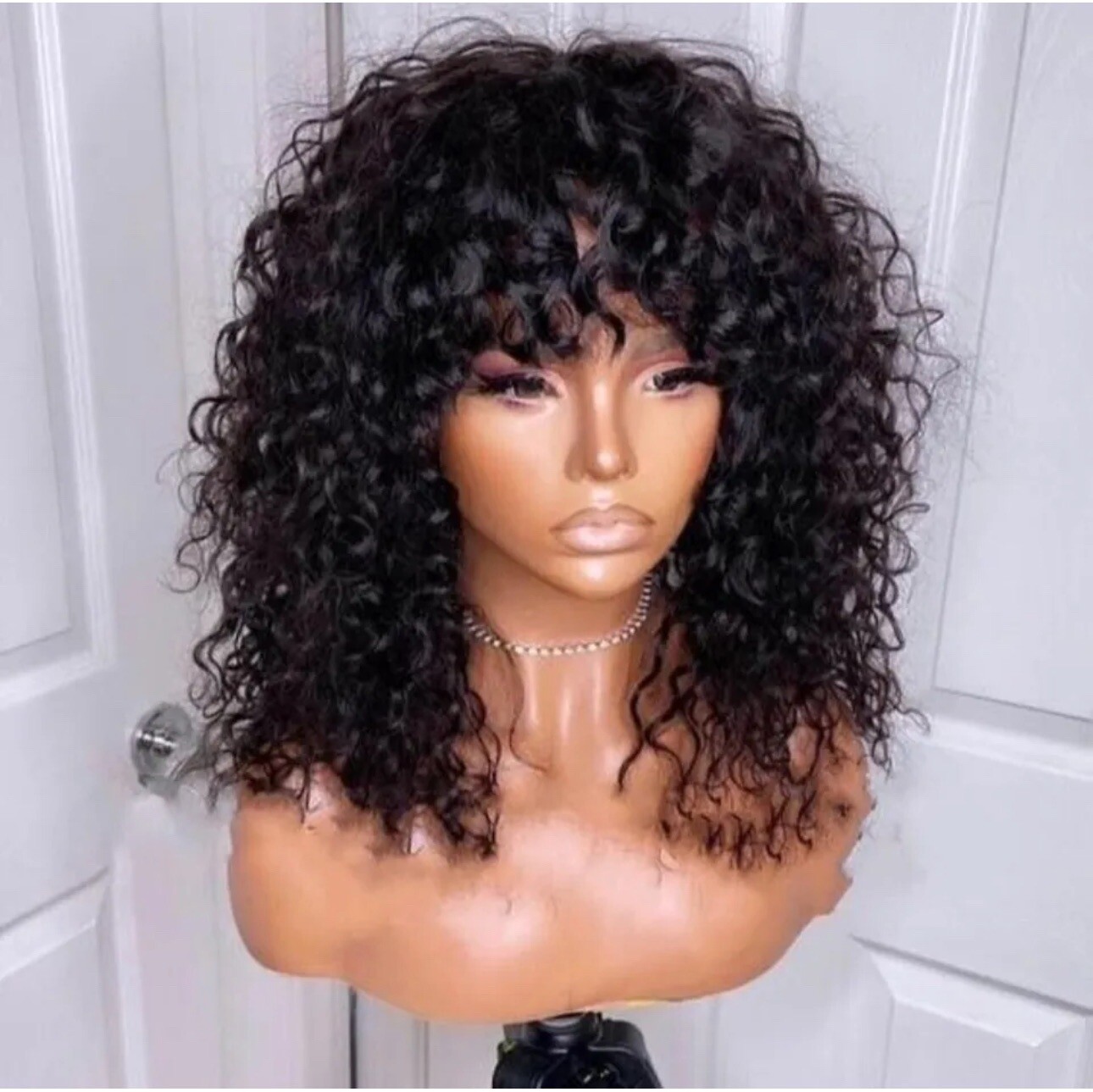 Human hair wigs Curly Bob Full Machine Made Natural Black 10 Inches