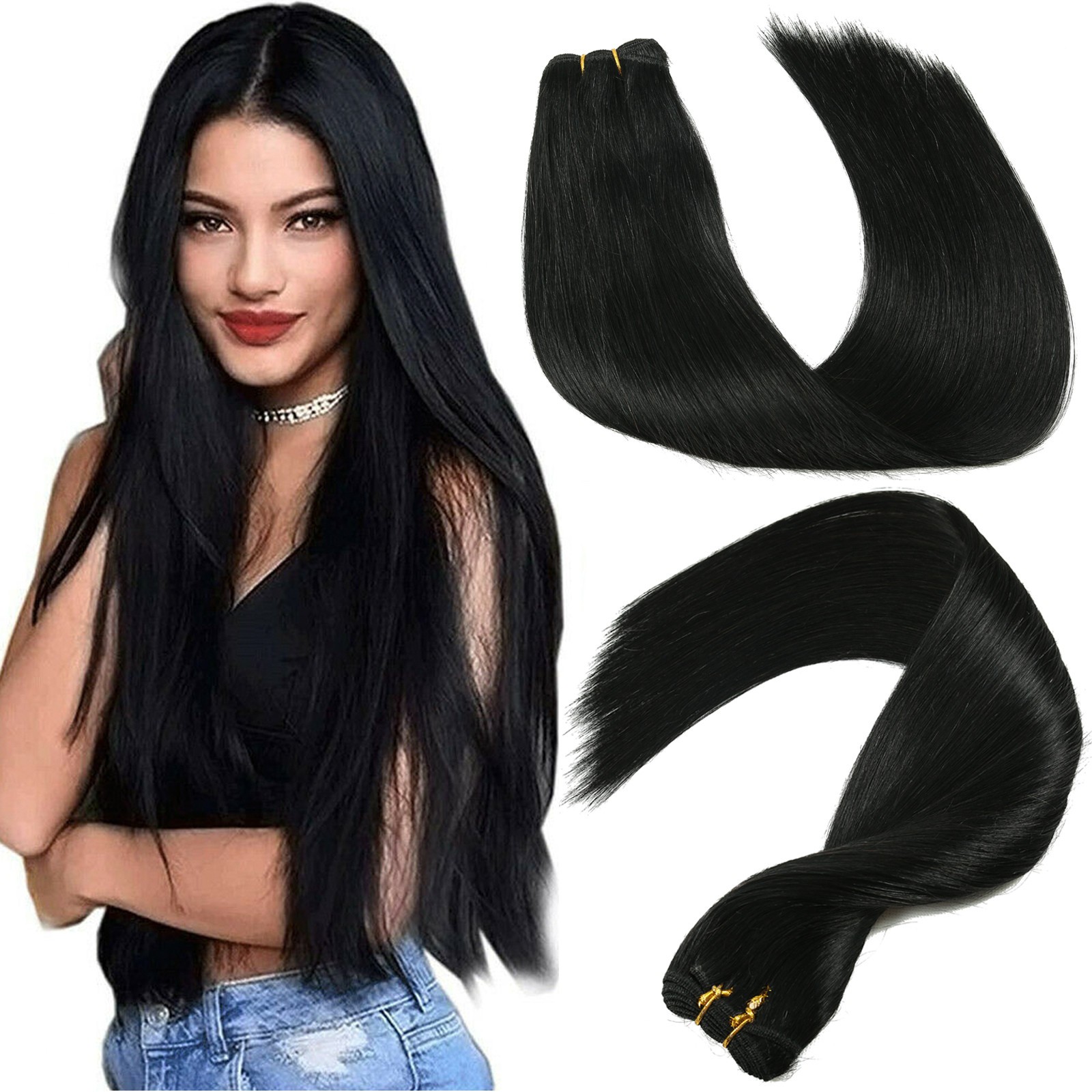 Sew in Hair Extensions Real Human Hair Double Weft Weaves Remy Hair Thick16-28in