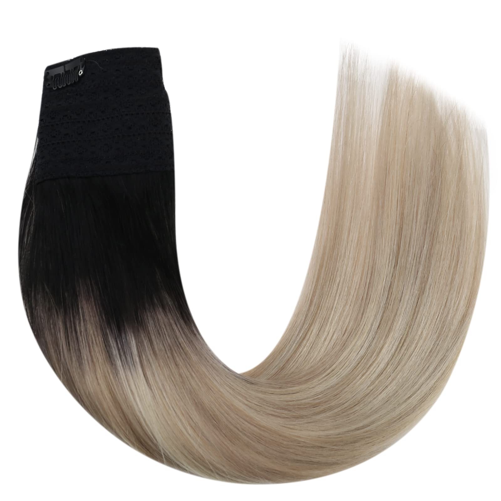 Ugeat Invisible Wire Hair Extensions Real Human Hair Short 12 Inch Ombre Black t