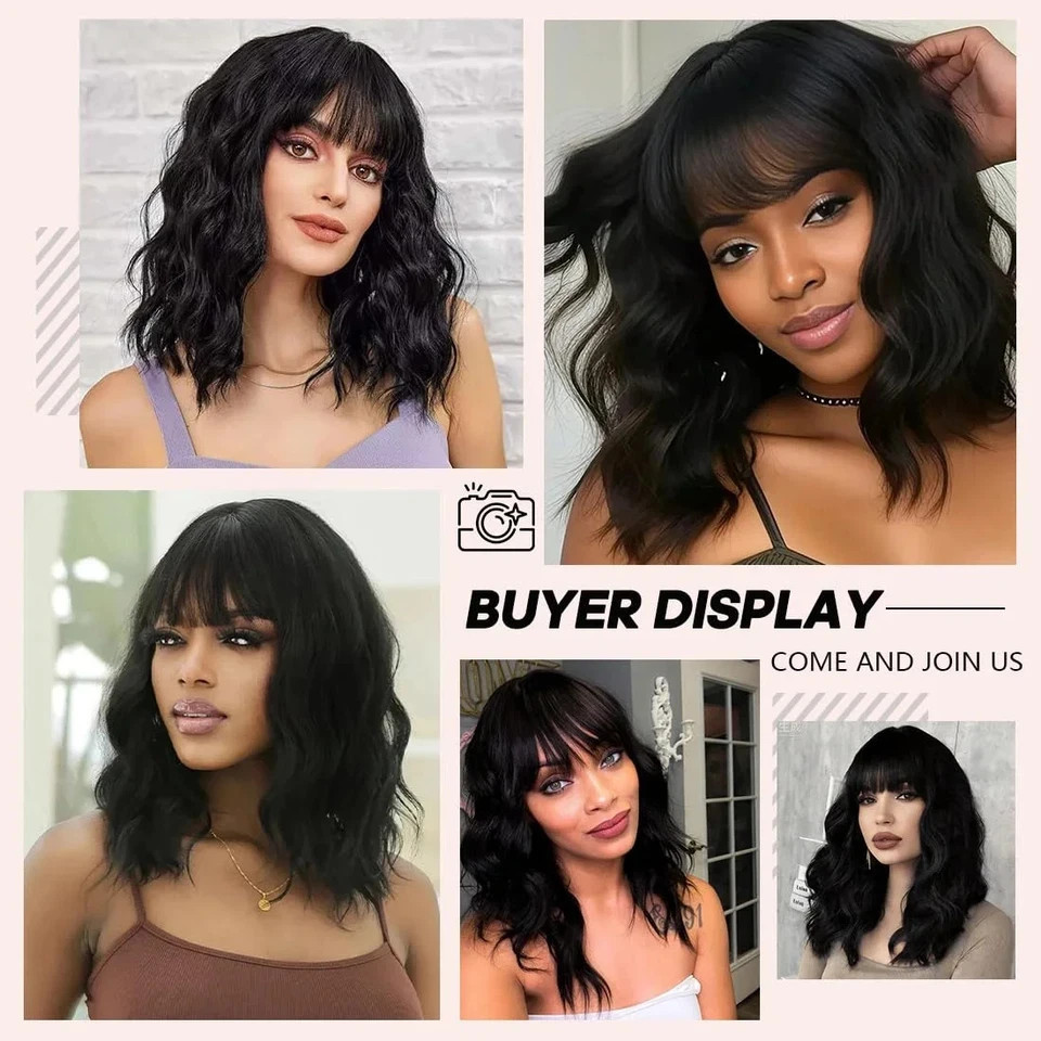 Black Wigs for Women 16 Inch Charming Wig with Bangs for Women Shoulder Length