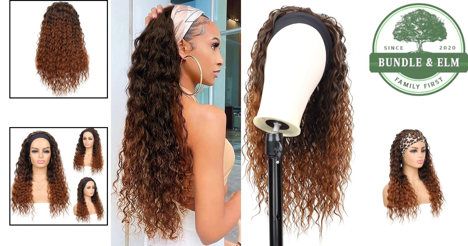 Comfortable Curly Headband Wig, 24 Inch Synthetic Hair with Earrings Included