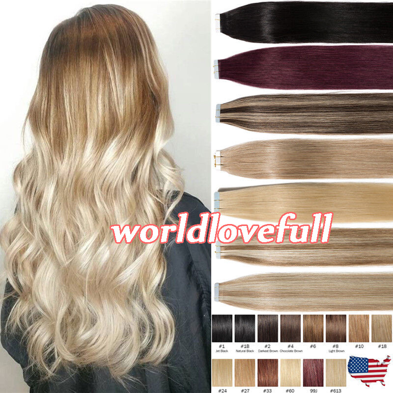 Tape in Hair Extensions Remy Human Hair Seamless Invisible Glue Skin Weft Hair