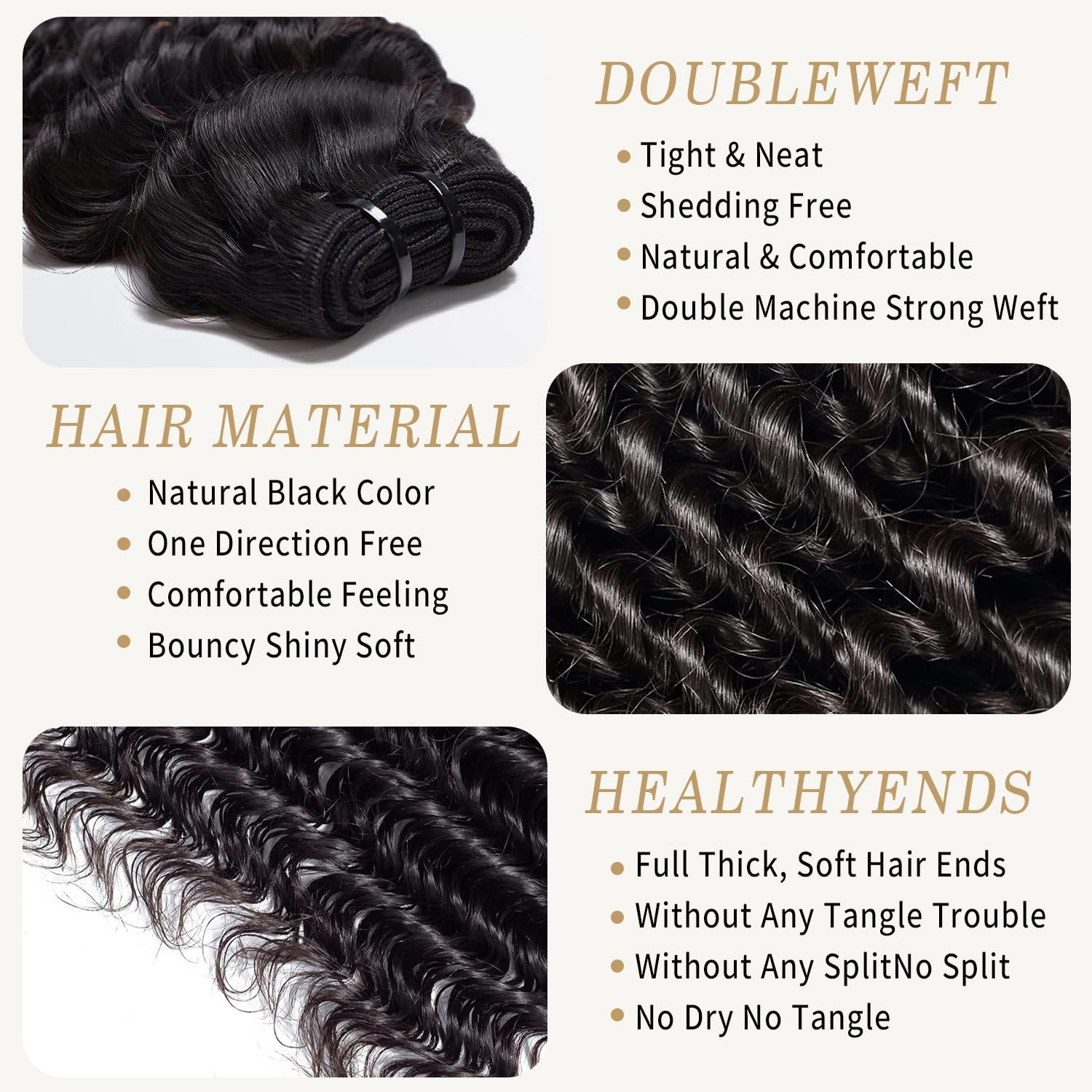 Deep Wave Human Hair Bundles 15A Unprocessed Curly, Soft & Tangle-Free, 3X Lifes