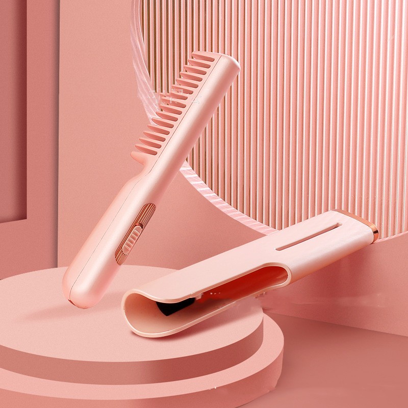 2 In 1 Wireless Straight Hair Comb Portable USB Charging Negative -Ion Smoothing