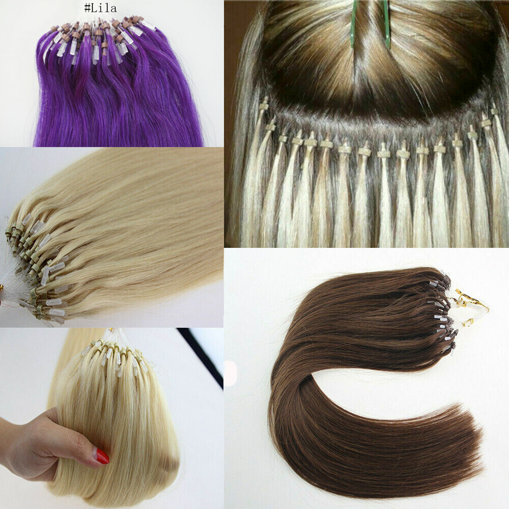 Micro Link Hair Extensions Loop Micro Ring Beads Tip Real Remy Human Hair16-26in