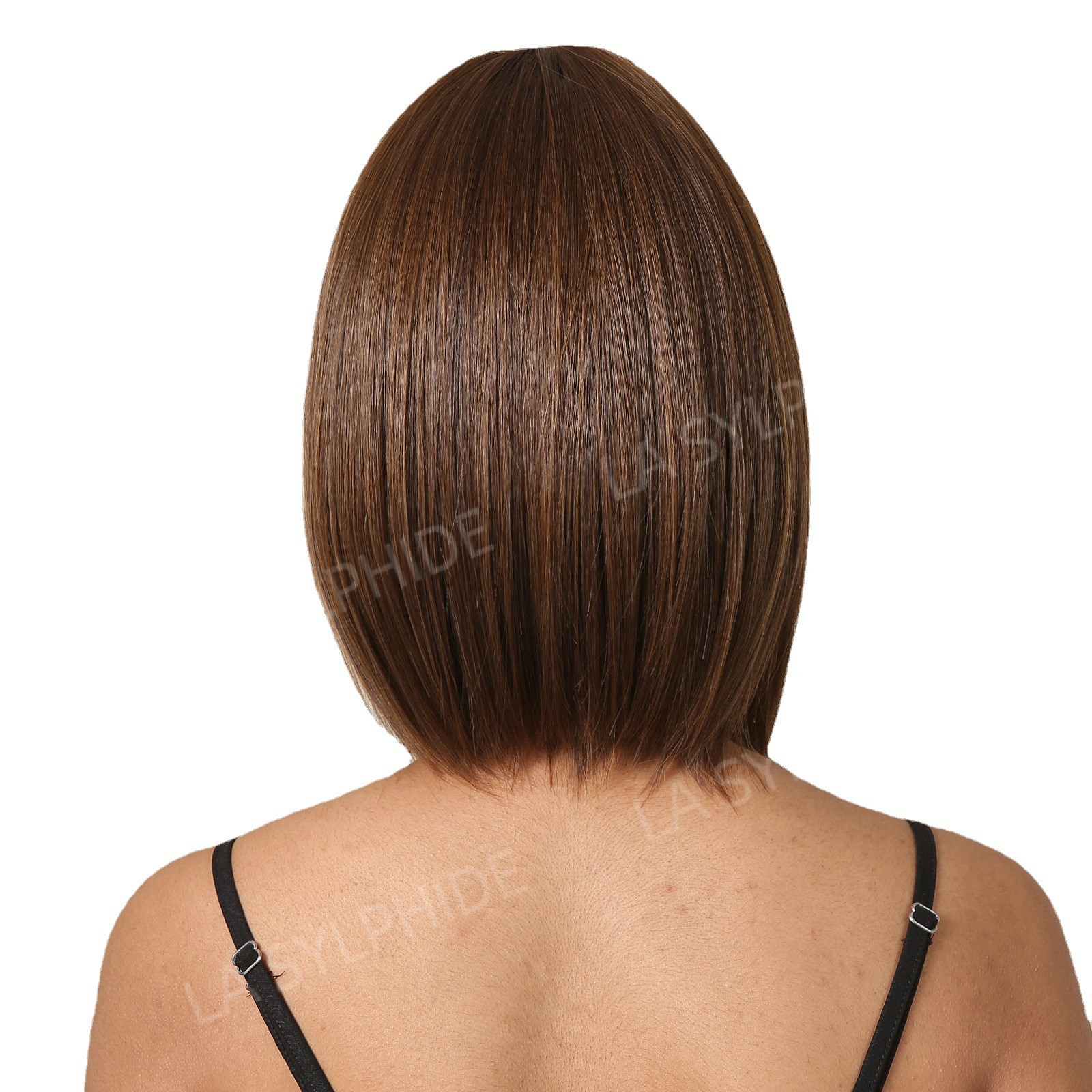 Middle Part Shoulder Length Brown Straight Bob Wig Small Lace Cap Rose Net Heat