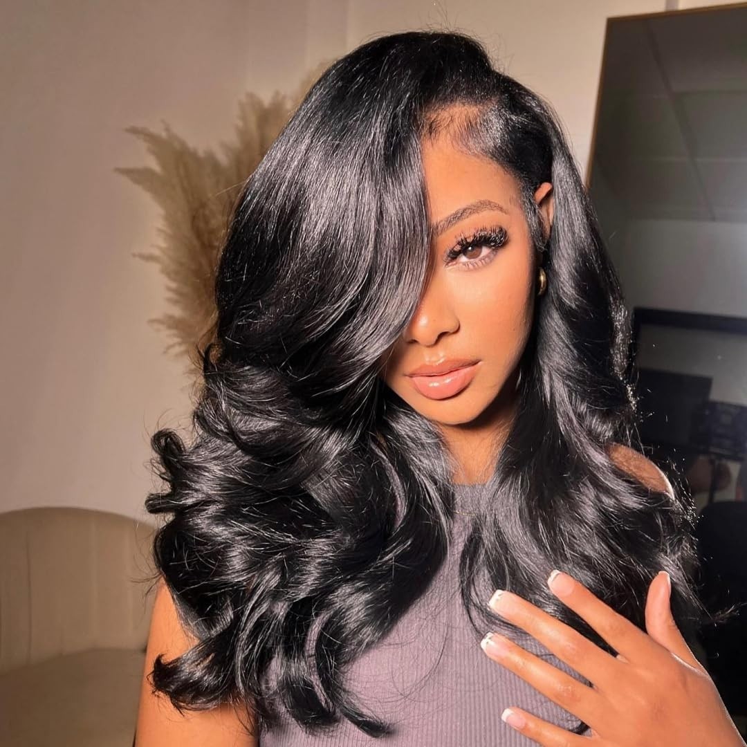 250 Density Body Wave Lace Front Wig, 16″ Glueless Human Hair, Pre-Plucked, Side