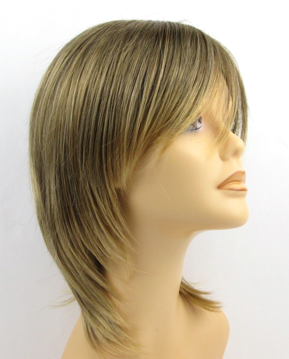 SHORT MID-LENGTH STRAIGHT HAIR FACE-FRAMING LAYERED SHAG BOB WOMENS WIG ELLEN