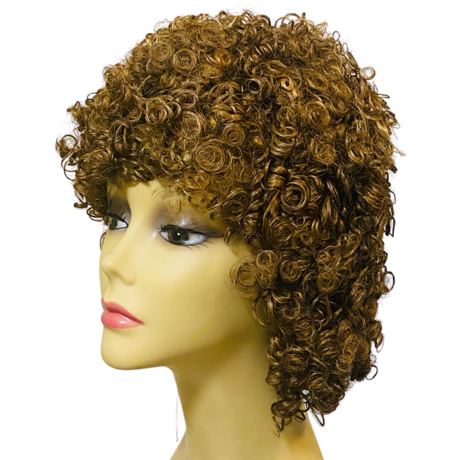 Ashro 100% Human Hair Spiral Curl Wig Brown Frost Ombre Women Size Large NWT