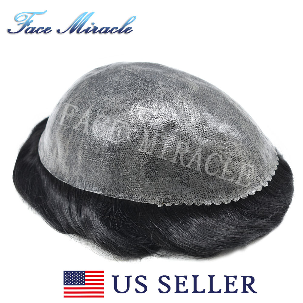 Full PU Toupee for Men Human Hair Replacement Systems Thin Skin Mens Toupee Wigs