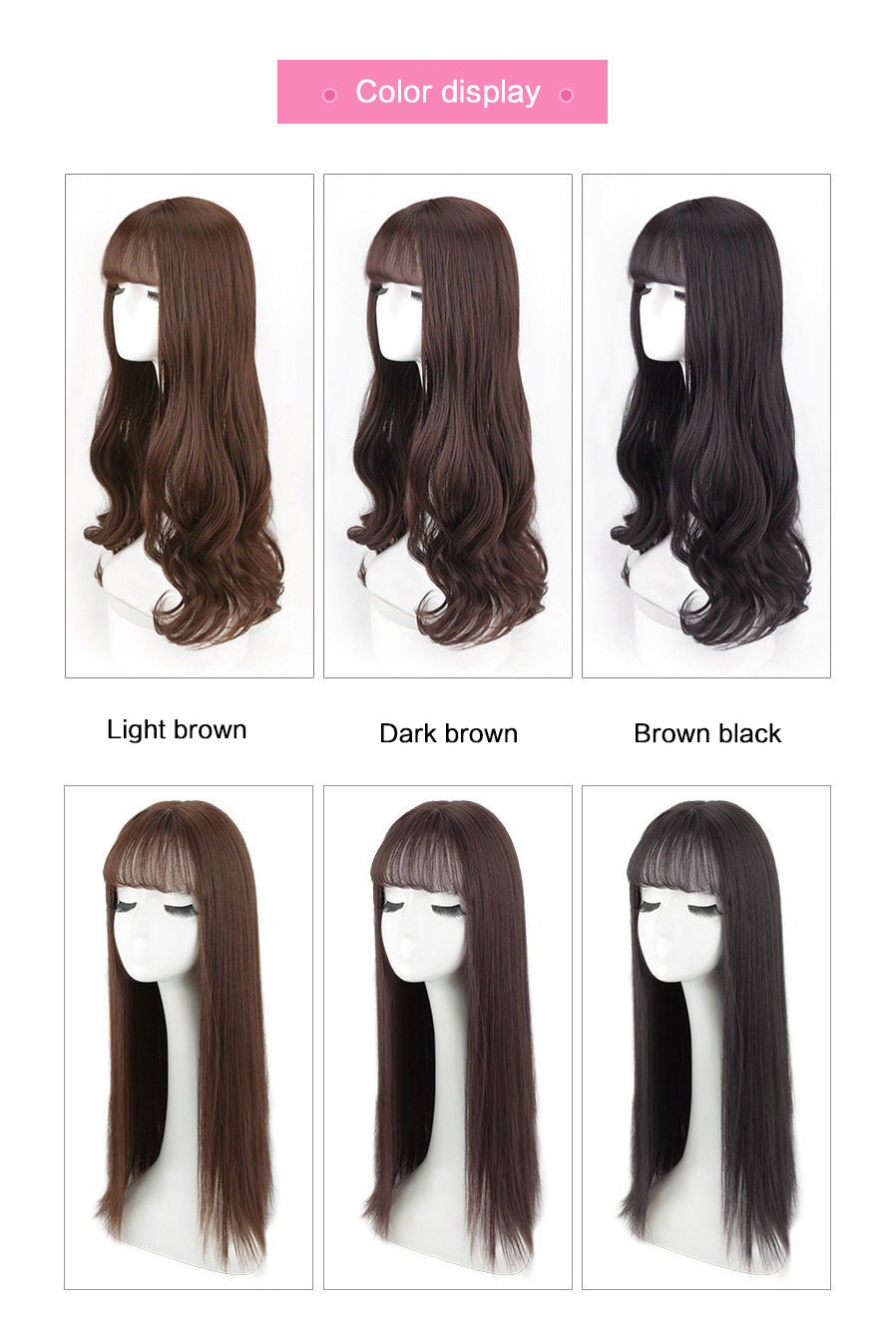 22″ Brown Long Wavy Clip in Synthetic Hair Wig Topper Piece Brown Hair Piece Wig