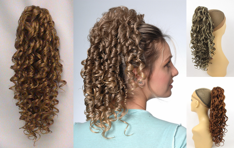 18″ LONG SPIRAL CORKSCREW CURLS CURLY HAIR HAIRDO HAIRPIECE PONYTAIL CLAW CLIP