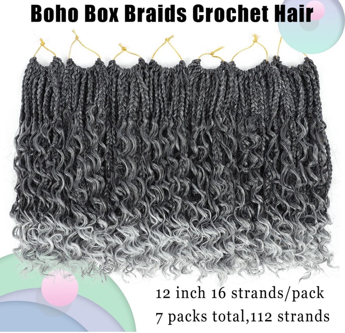 Goddess Box Braids Crochet Hair 12 Inch Bohemian Box Braids Crochet Hair1B/gray#