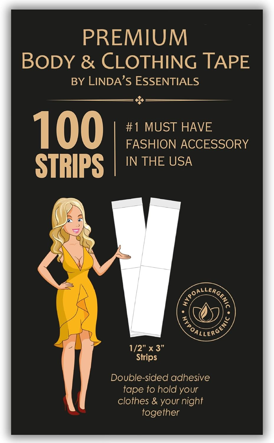 Double Sided Tape for Clothes, Body and Fashion (100 Pack) | Clothing and Hem Ta
