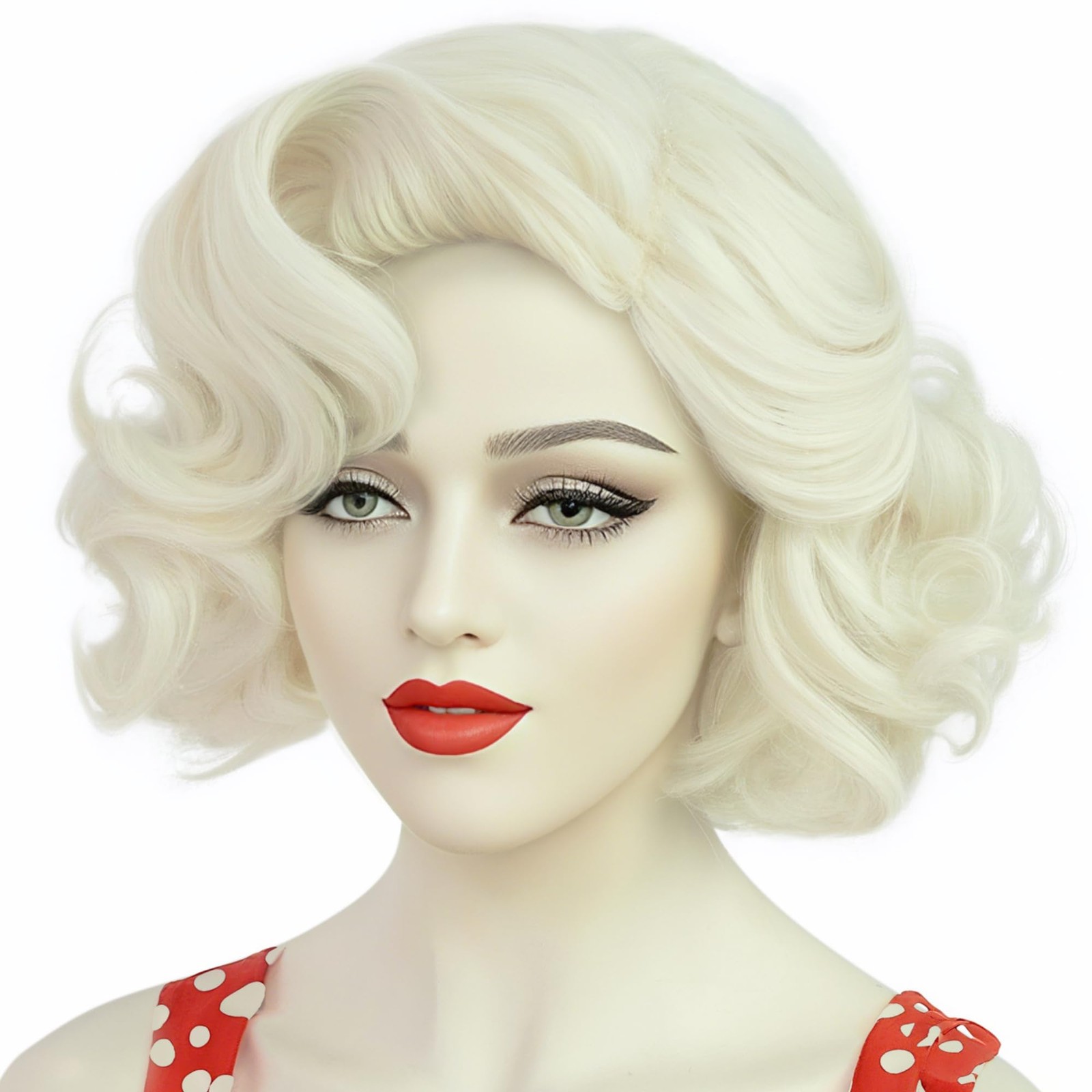 Hair Cap+ White Curly Wig Women Short Blonde Wig Cosplay Big Wavy 80s Flip Wi…