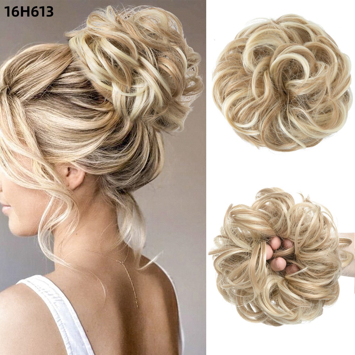 2PCs Small Messy Bun Hair Pieces Women Synthetic Curly Mini Scrunchies Hairpiece