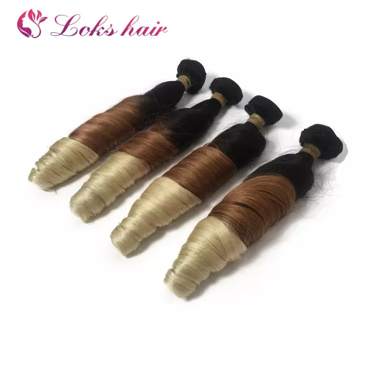 human hair weave bundles with closure 10” candy curly color 1b#31#6