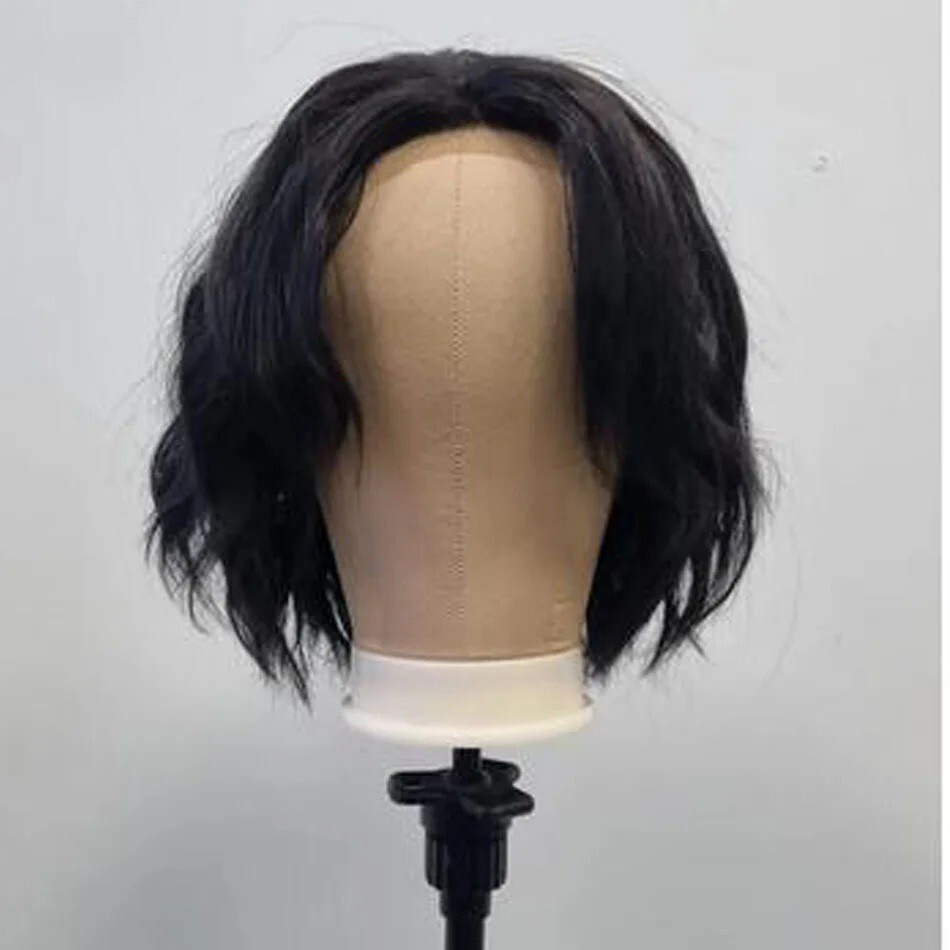 Natural Wavy 13X6 Lace Front Human Hair Wig With Side Bangs Short Cut Men Wigs