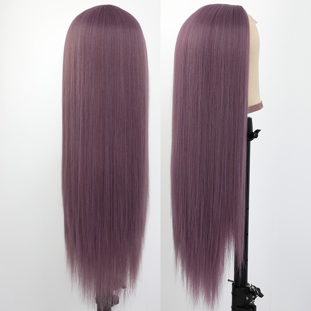 Women Purple Lace Front Wigs Synthetic Hand Tied Long Straight Heat Resistant