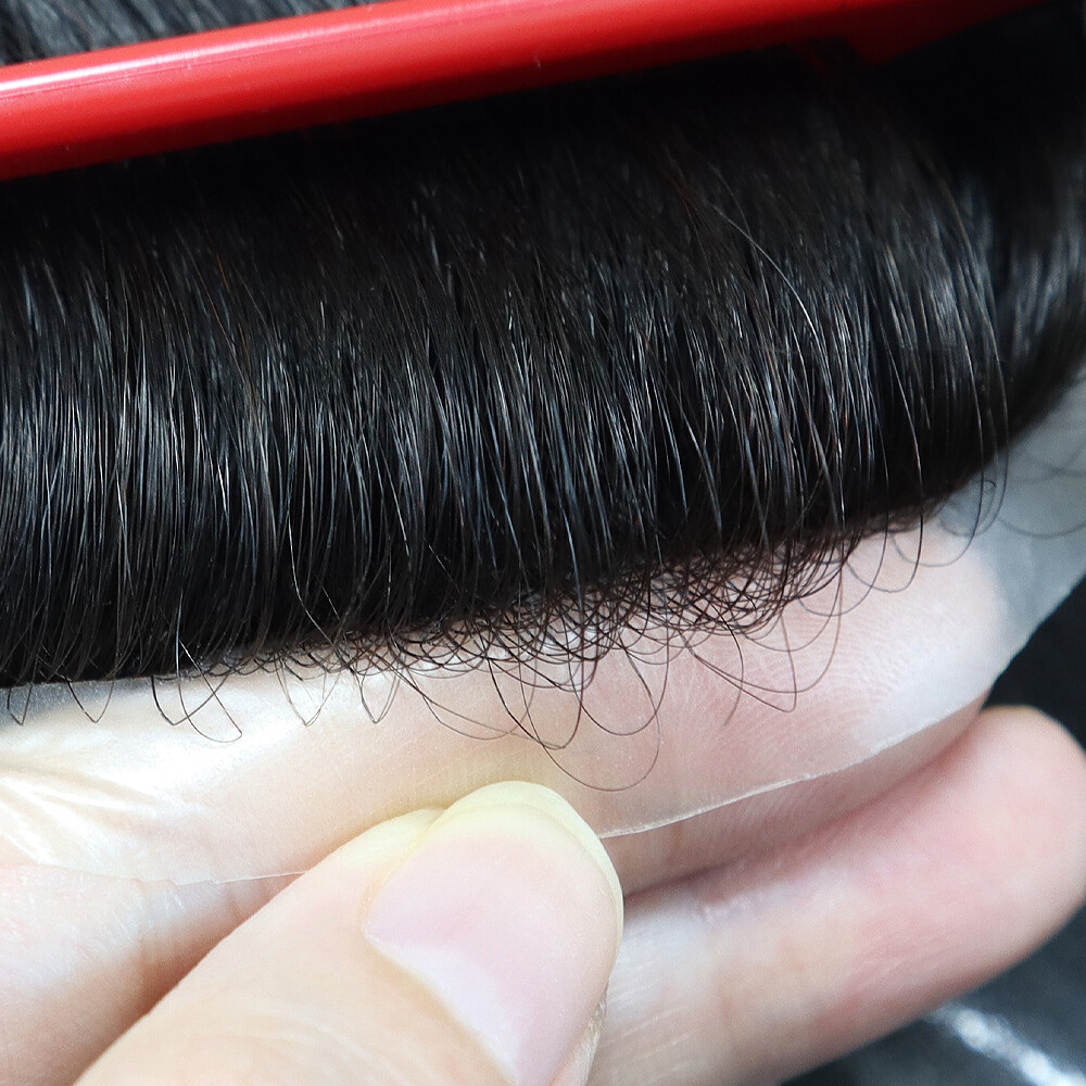 Mens Thin Skin Knotted Toupee Wigs Hair Pieces BIO Human Hair Replacement System