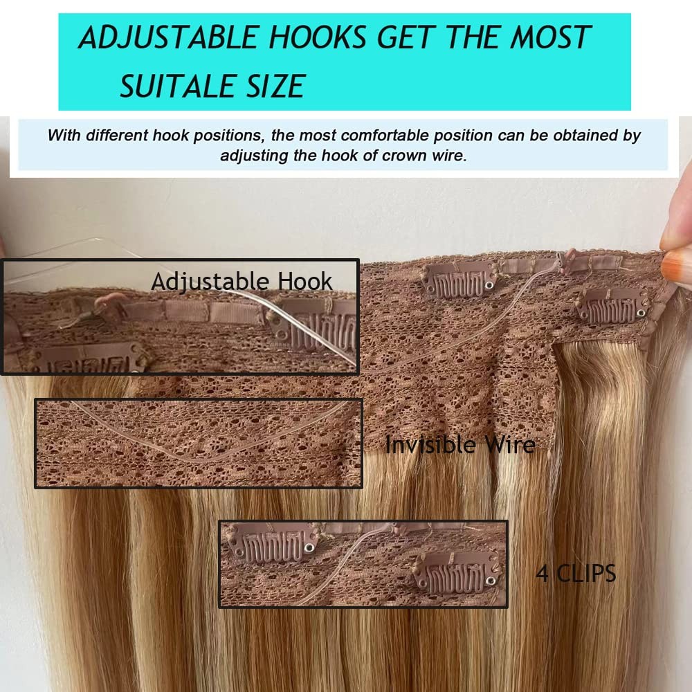Sunfa Halo Extensions Real Human Hair Balayage Ombre Golden Brown To Light