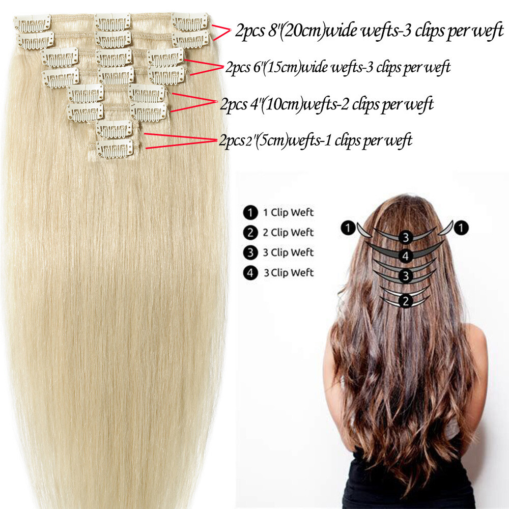 A+ Remy Human Hair Extensions Russian 8PCS Clip In 8″10″12″14″16″18″20″22″24″ US