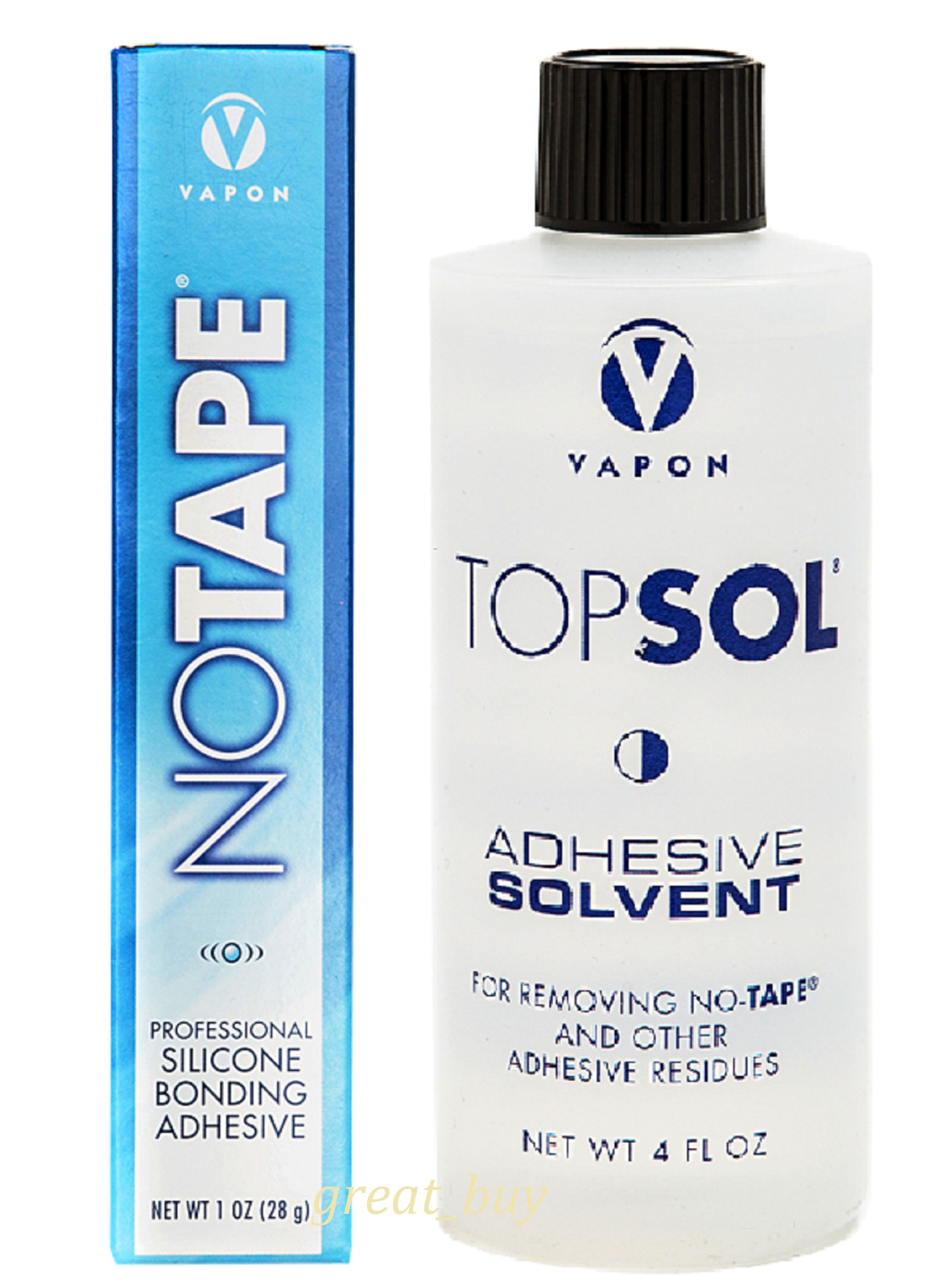 VAPON NO TAPE 1.0 OZ Bonding Adhesive Glue tube & Topsol Adhesive Remover(4 oz)