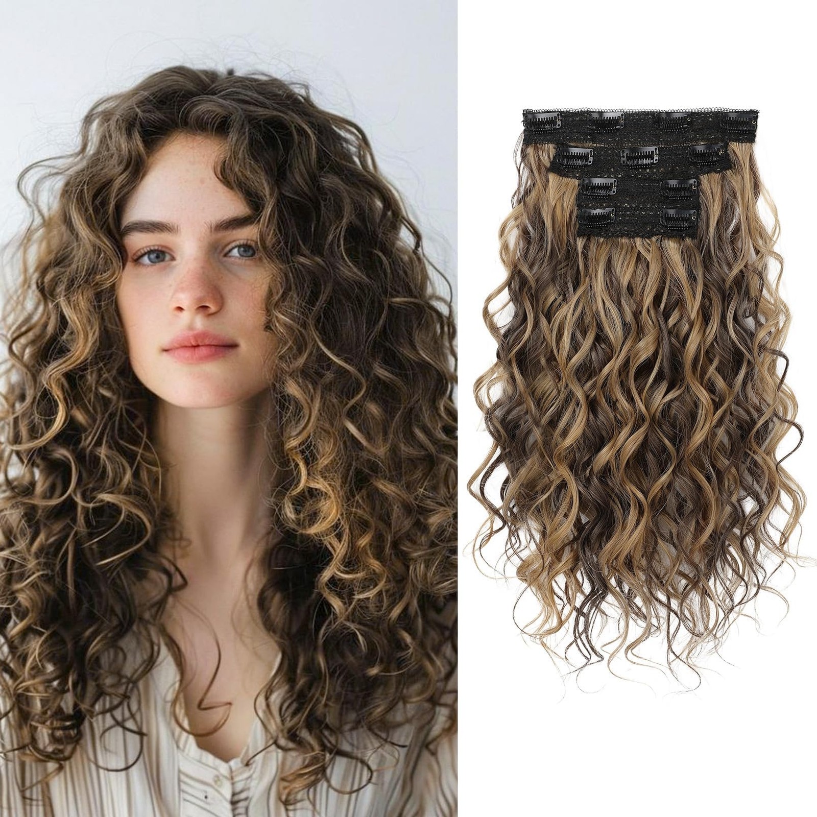 Curly Hair Extensions, 4PCS 16 inch Clip in Hair Extensions Lace Weft Short C…