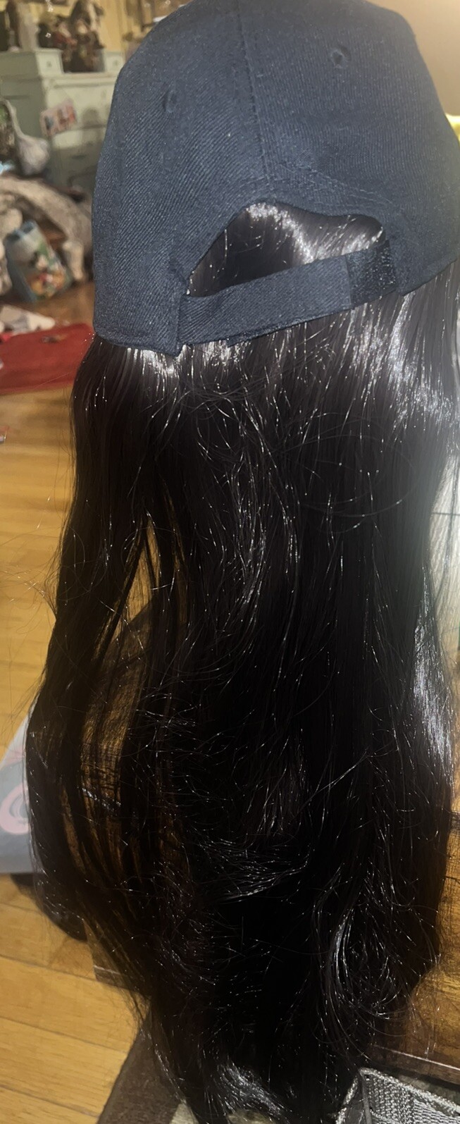 24” Long Straight Dark Brown Wig w/Baseball Hat