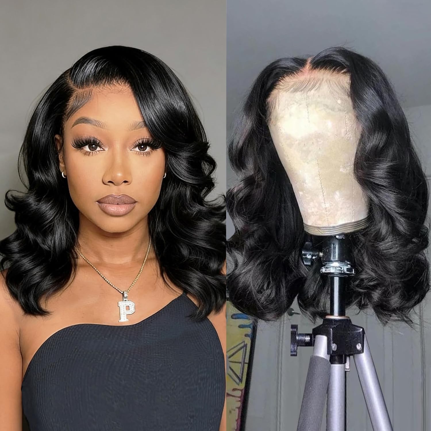 EMOBANA Bob Wig Human Hair 13×6 Lace Front Wigs 14 Inch Loose Body Wave HD La…