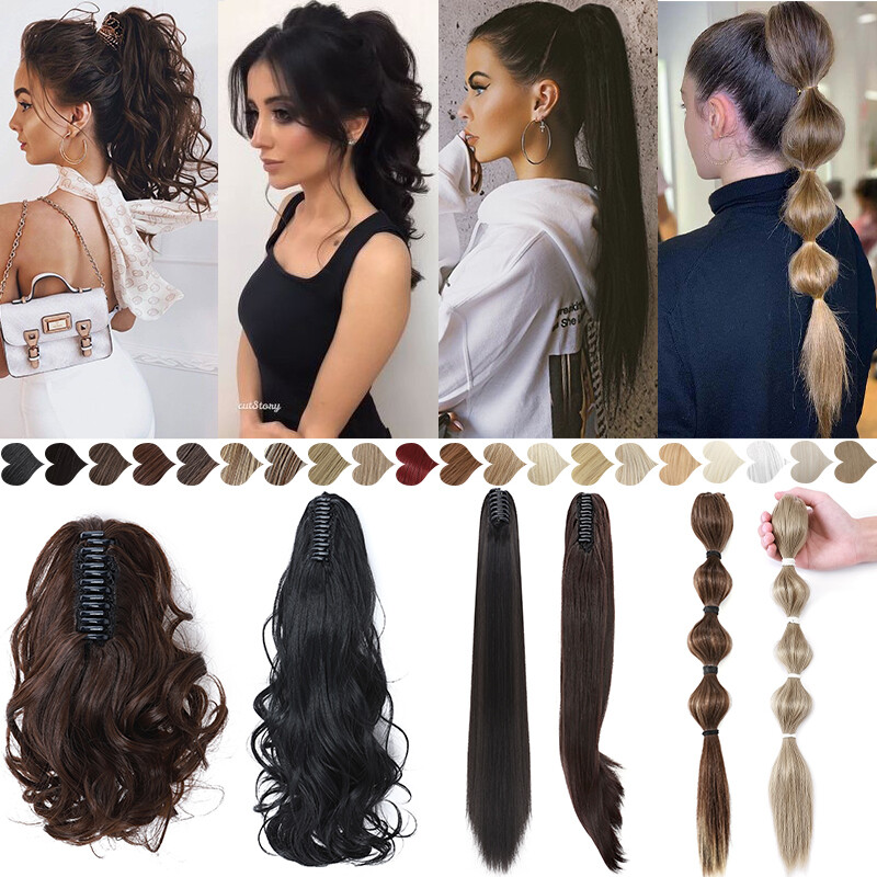 Claw Clip in Ponytail Extensions Wavy Long Hair Piece Pony Tail Real As Human US