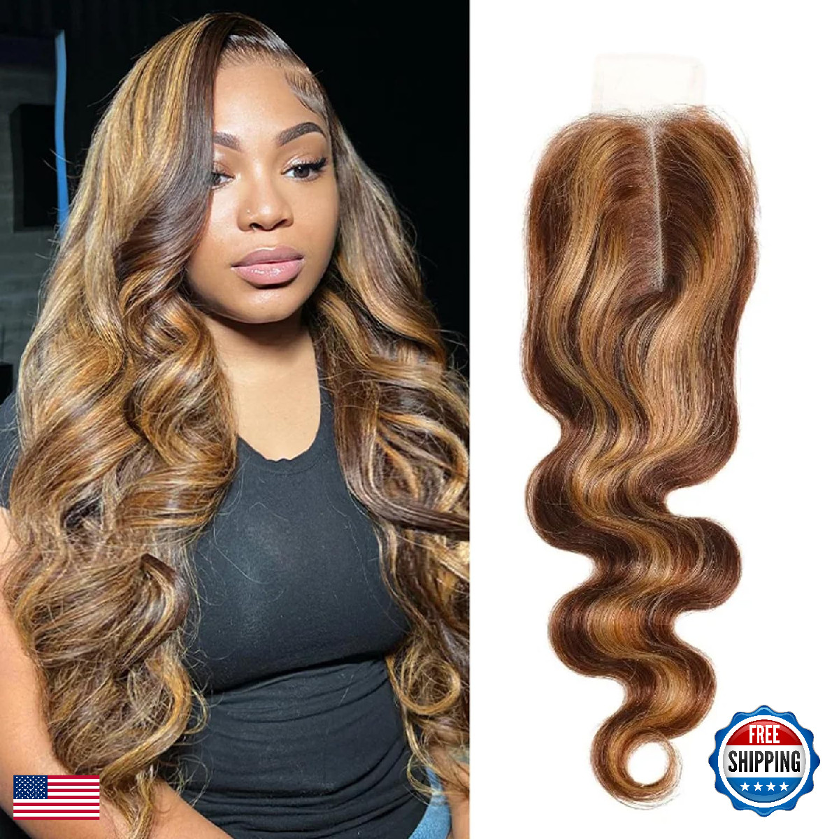 Isufer 2X6 Closure Hd Transparent Lace P4/27 Highlight Honey Blonde Closure