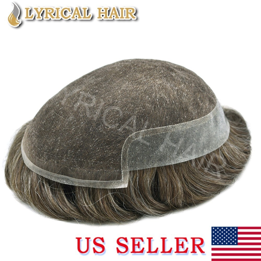 US Swiss Lace Front Mens Toupee Human Hair System Thin Skin PU Hairpiece For Men