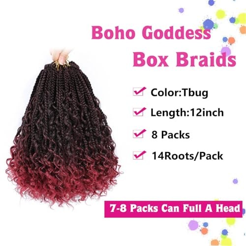 12inch Goddess Box Braids Crochet Hair Boho Box-Braids 12 Inch(Pack of 8) TBUG