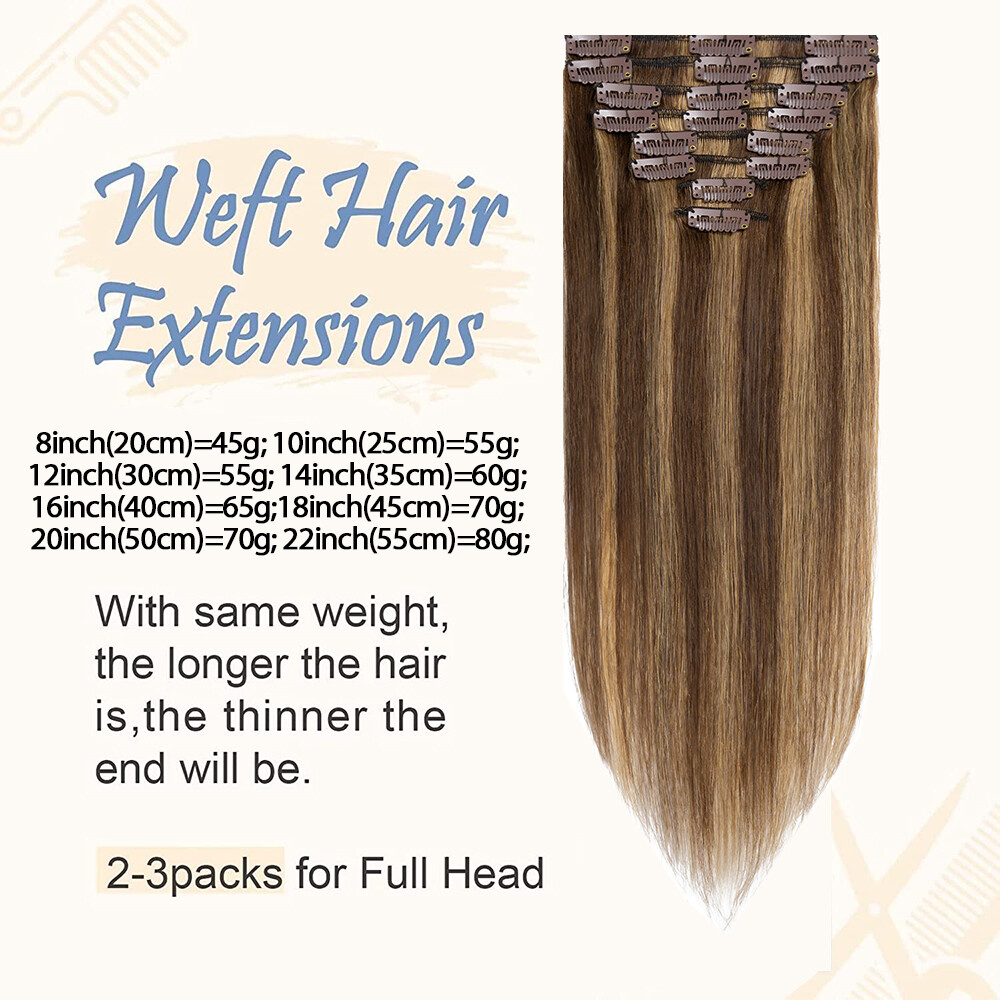 CLEARANCE Clip In 100% Real Human Remy Hair Extensions Full Head Weft Highlight
