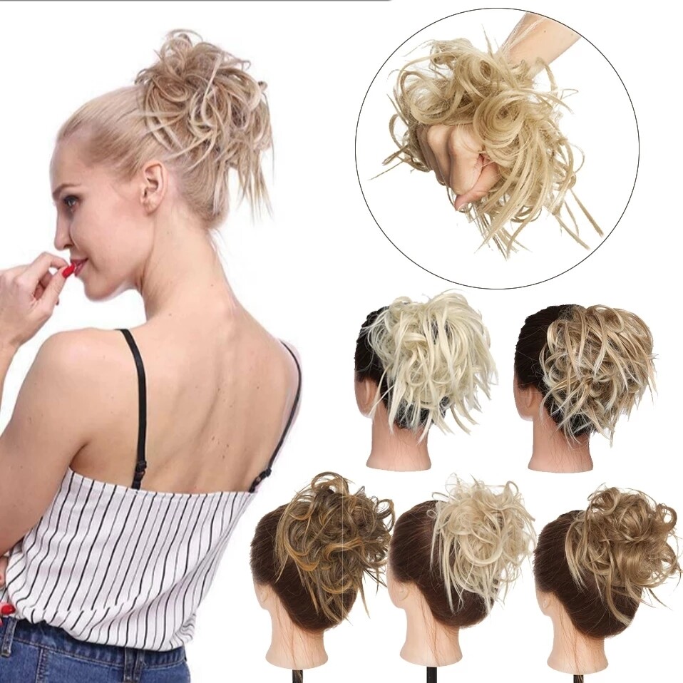 Realistic Chignon Scrunchie Messy Bun Tousled Hairpiece Elastic Band Synthetic